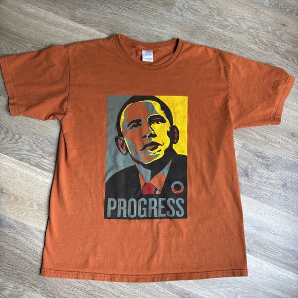 Barack Obama men's Political Progress Graphic Shirt Size Large Y2K - Picture 1 of 10